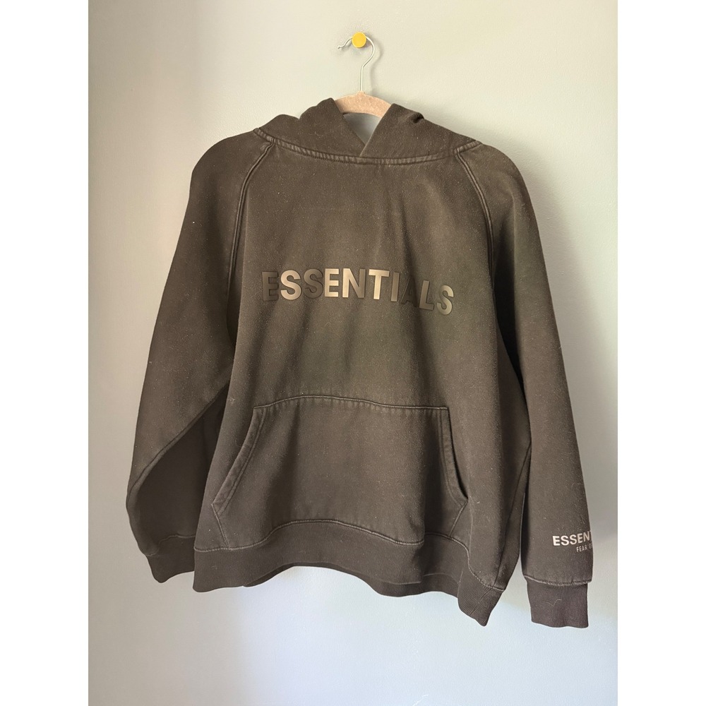 Fear of God Essentials Mens Logo Hoodie Black Streetwear Medium